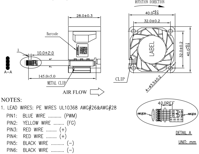 AVC轴流风扇 DBPU0428B2SY009产品尺寸图