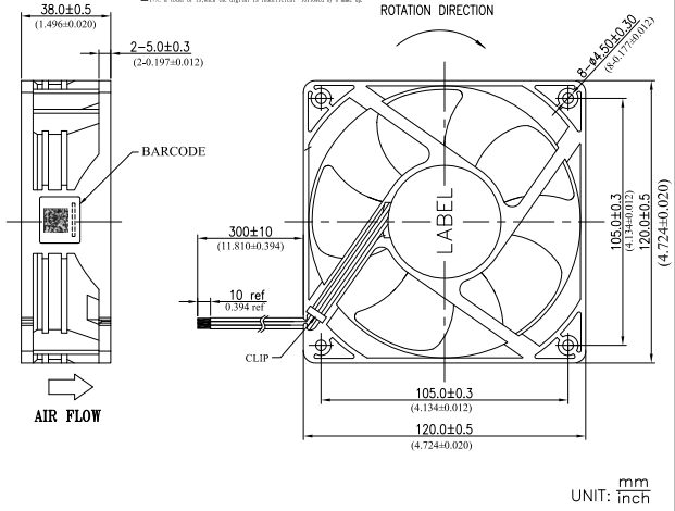 轴流风扇DATA1238B4U-081产品尺寸图