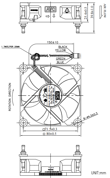 avc轴流风扇DS08025R12UP241产品尺寸图