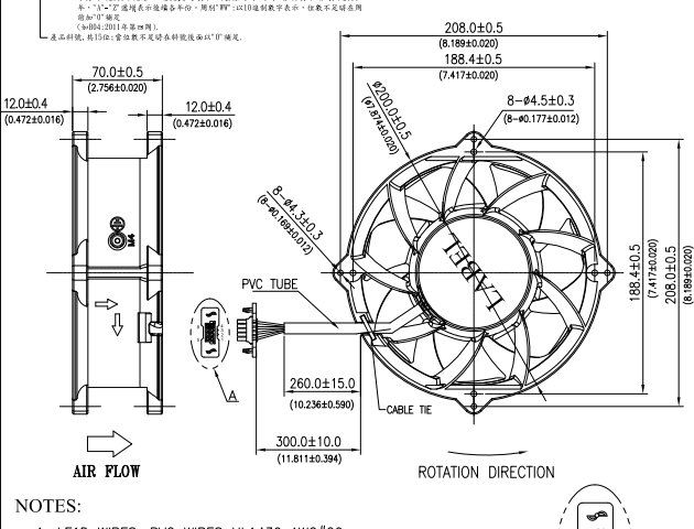AVC DBTB2070B8HY041 200x70mm 48V DC 工业轴流散热风扇 5600 转 780CFM 大风量 PWM 调速服务器高风压风机03